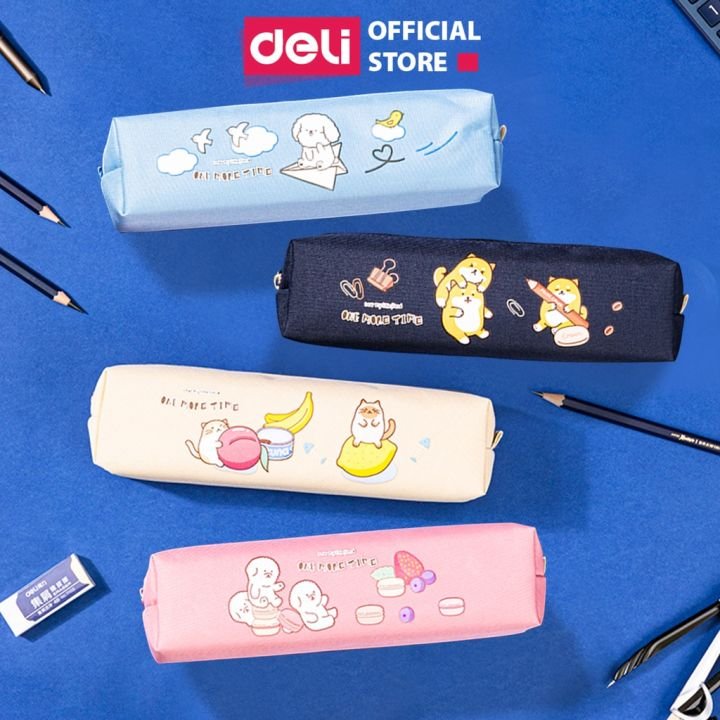 Deli 67102 Fruit Pet Square Pencil Case Portable Zipper Stationery Storage Pouch for School & Office