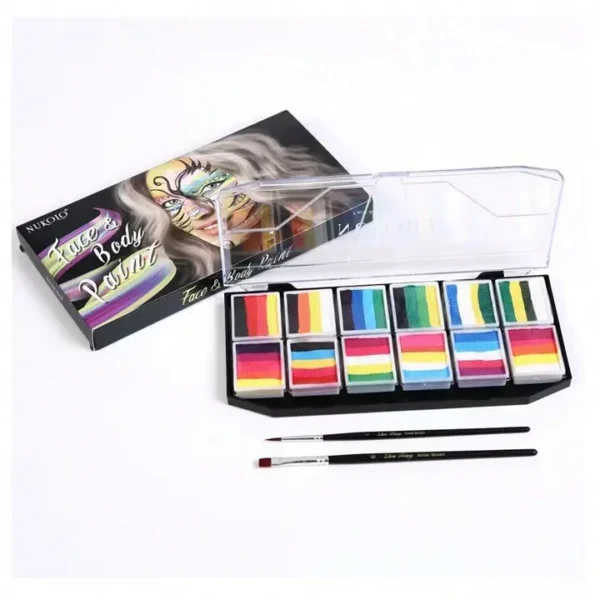 NUKOLO 12 Grid Rainbow Water-Soluble Face Paint Palette | Quick-Drying & Washable