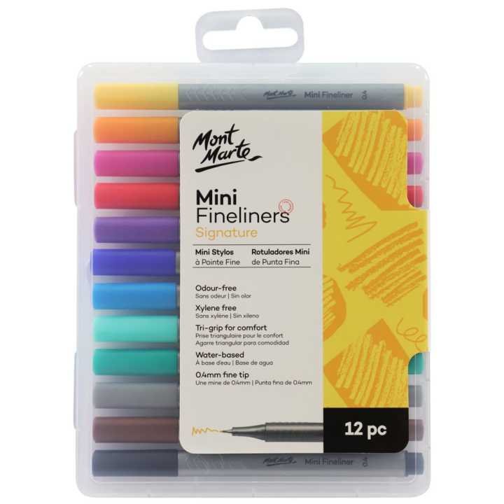 Mont Marte Mini Fineliners Pen 12pc Fine Tip Colored Pens for Drawing, Journaling, Writing & Creative Projects