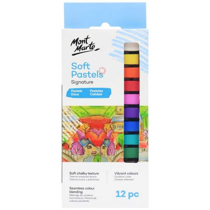 Mont Marte Soft Pastels 12pc | Blendable Artist Pastel Colors | Drawing & Sketching Art Supplies