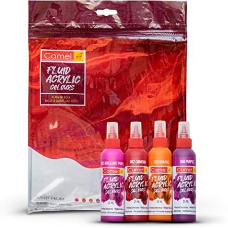 Camel Fluid Acrylic Colors Sunset Shades Set – Premium Fluid Acrylic Paint Collection for Canvas, Art & Creative Projects