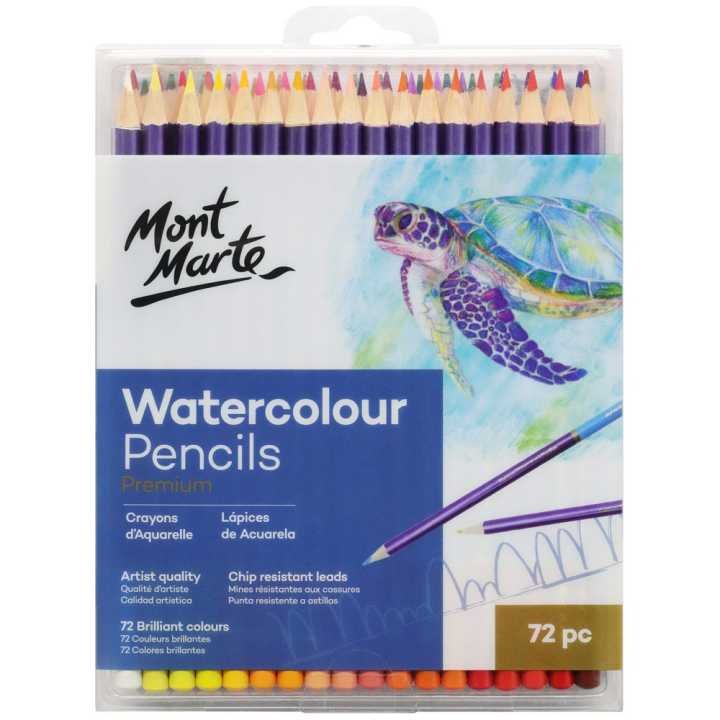 Mont Marte Premium Watercolour Pencils 72pc Professional Water-Soluble Colored Pencil Set for Drawing, Blending & Watercolor Art