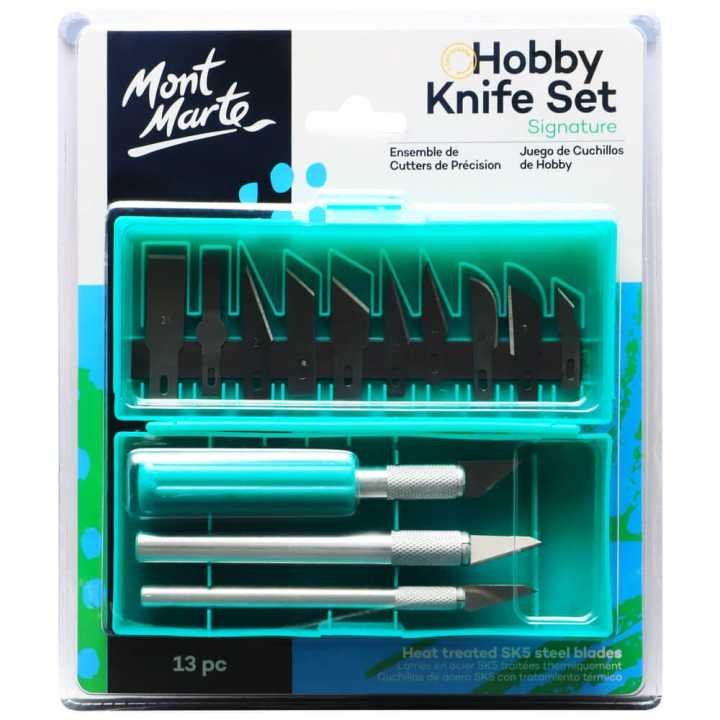 Mont Marte Hobby Knife Set 13pc with SK5 Blades | Precision Craft Cutting Tool Set for Art & DIY Projects