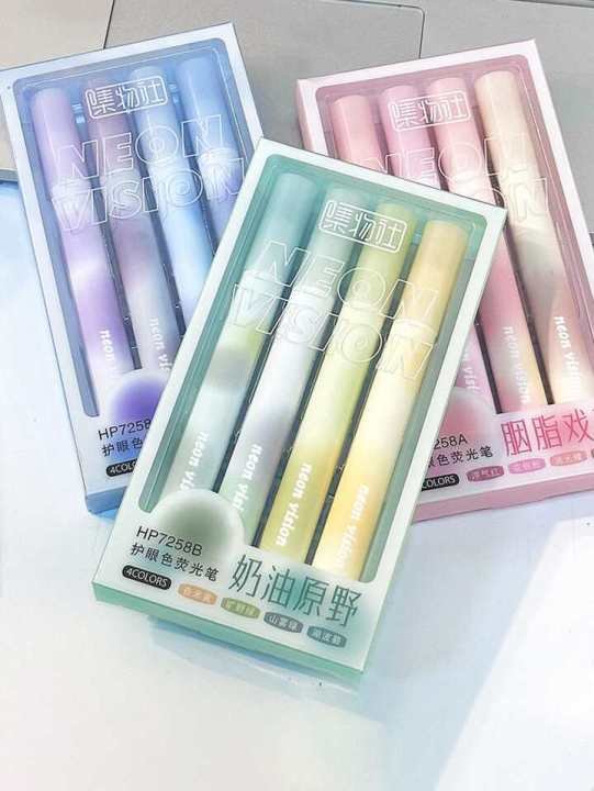 4PCS Cute Pastel Highlighter Pen Set | Soft Color Markers for School, Study & Journaling