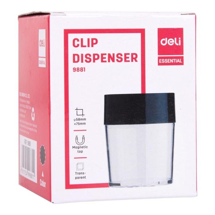 Deli E9881 Clip Dispenser Full Set Magnetic Paper Clip Holder with Clips for Office and School
