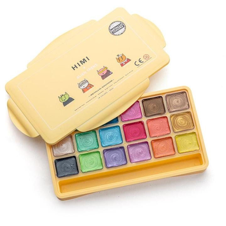 MIYA Himi Metallic Gouache Paint Set 18 Colors x 30ml Unique Jelly Cup Design for Artists