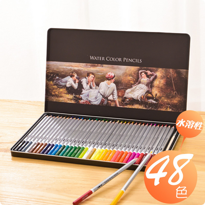 Deli 6523 Premium Water Color Pencil 48 Colors with Iron Box | Professional Watercolor Pencil Set