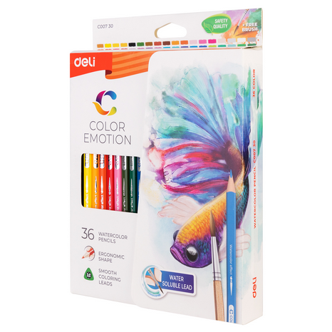 Deli C00730 Color Emotion Watercolor Pencil 36 Colors | Water-Soluble Artist Coloring Pencils