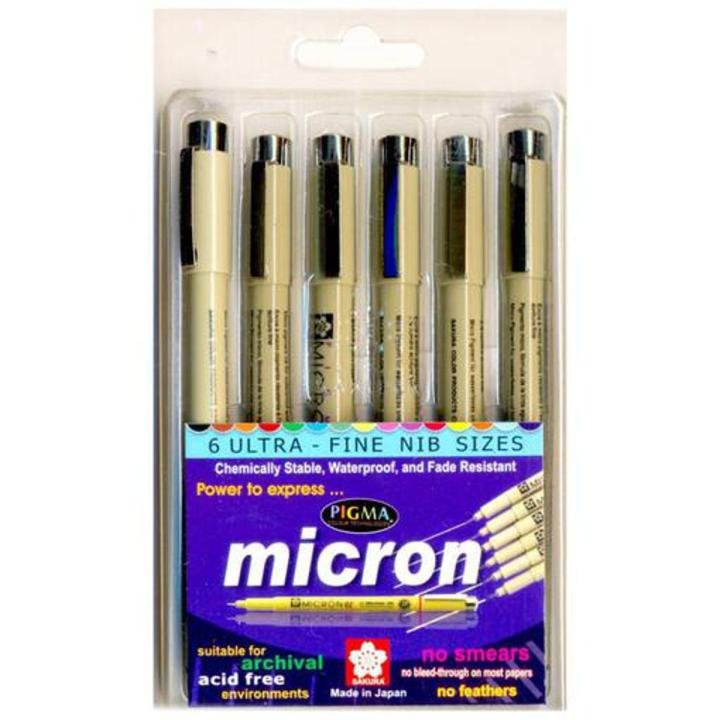 Sakura Pigma Micron Pens 6pcs Fineliner Drawing Pen Set for Technical Drawing, Sketching, Journaling & Zentangle Art
