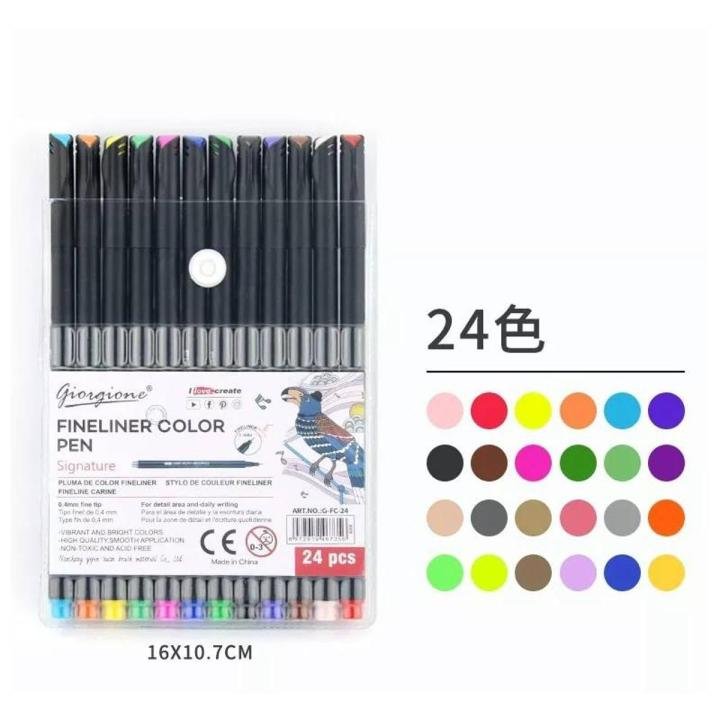 Giorgione Fineliner Pen Set 24 Colors 0.4mm – Fine Tip Drawing Pens for Sketching, Journaling & Illustration