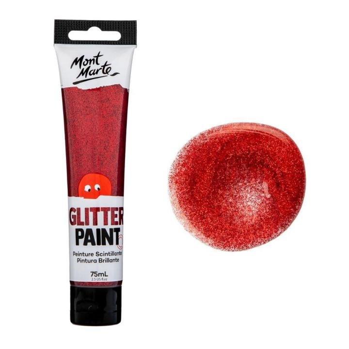 Mont Marte Glitter Paint 75ml Red Sparkling Acrylic Craft Paint for Art Decoration and DIY Projects