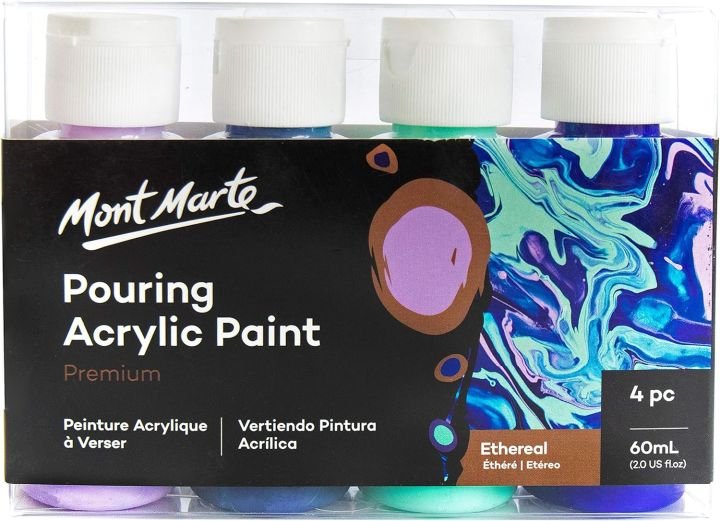 Mont Marte Acrylic Pouring Paint Set Ethereal 4 x 60ml Ready-Mix Fluid Acrylic Paint for Pour Art and Creative Projects