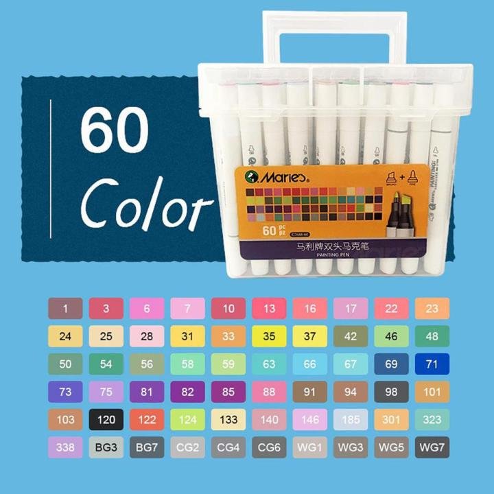 Marie's Dual Tip Colored Art Markers 60 Colors Set with Storage Box Professional Sketch Markers