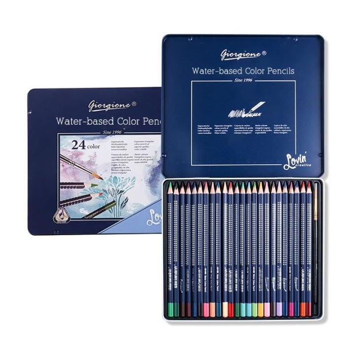 Giorgione® Watercolor Pencils Tin Set of 24 Colors Water-Soluble Colored Pencils for Drawing, Sketching & Watercolor Painting
