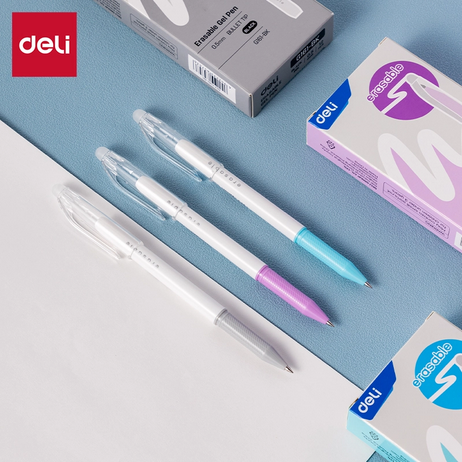 Deli Erasable Gel Pen EG161-3AS Combo pack Black Blue Purple ink , erase anytime with this pen