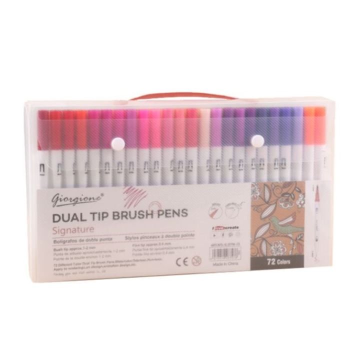 Giorgione 72 Pcs Dual Art Brush Pens Set with Brush Tip and 0.4mm Fineliner Markers for Drawing Coloring Journaling and Calligraphy