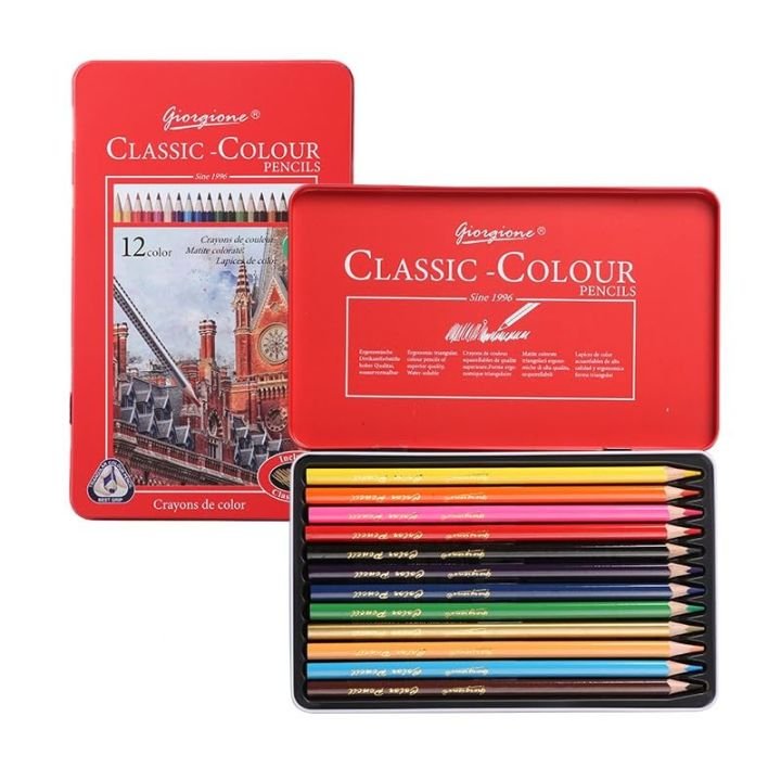 Giorgione® Artists Coloring Pencils Tin Set of 12 Colors Professional Colored Pencil Set for Drawing, Sketching & Coloring