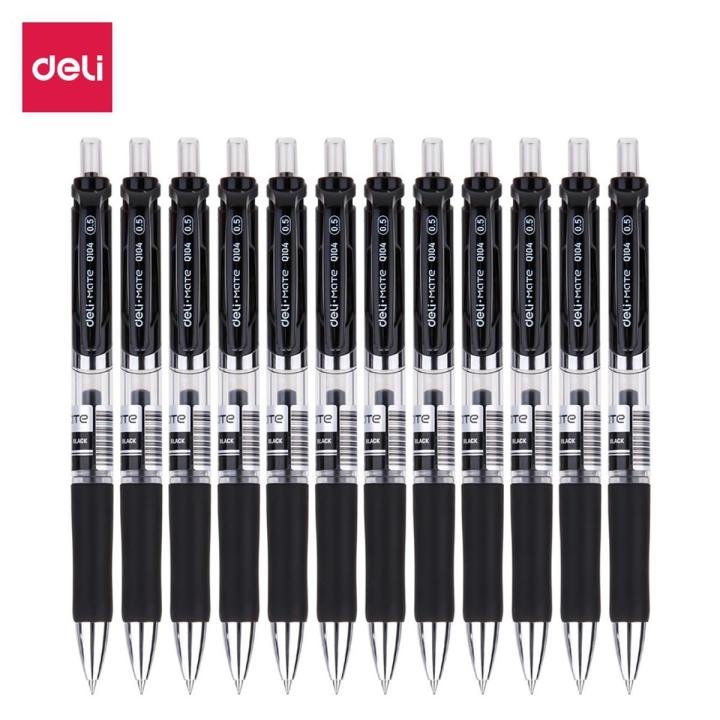 Deli EQ10420 Spring Tip Gel Pen Black 12PCS | Smooth Writing Office & School Pens