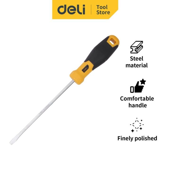 Deli Tools EDL6351501 Slotted Screwdriver 5x150mm | Comfortable Grip Steel Screwdriver for Home, Electrical & Repair Work