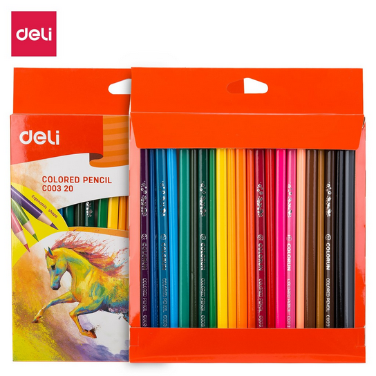 Deli EC00320-24 Colored Wooden Color Pencils Set 24 Full Size Colors for Drawing, Coloring & Art