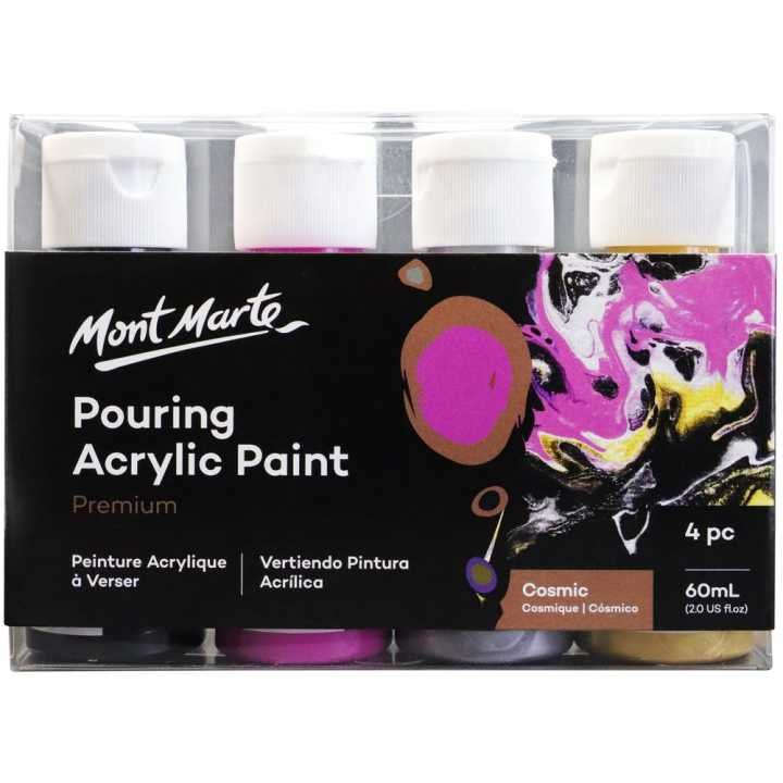 Mont Marte Pouring Acrylic 60ml 4pc Cosmic | Ready-Mixed Fluid Acrylic Paint Set | Acrylic Pouring Art Supplies
