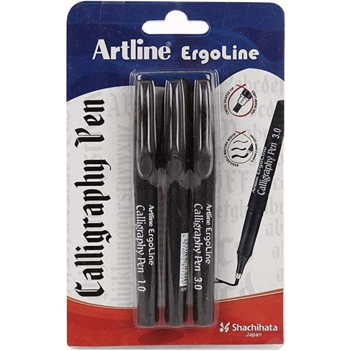 Artline Ergoline Calligraphy Pen Set of 3 – Black Ink Calligraphy Pens with 3 Different Nib Sizes