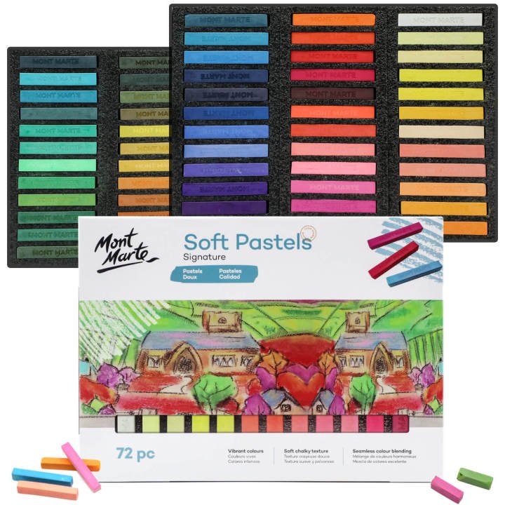 Mont Marte Square Soft Pastels 72 Piece Artist Pastel Set Vibrant Colors for Drawing, Blending & Creative Artwork