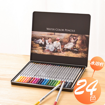 Deli 6521 Premium Water Color Pencil 24 Colors with Iron Box | Watercolor Pencil Art Set