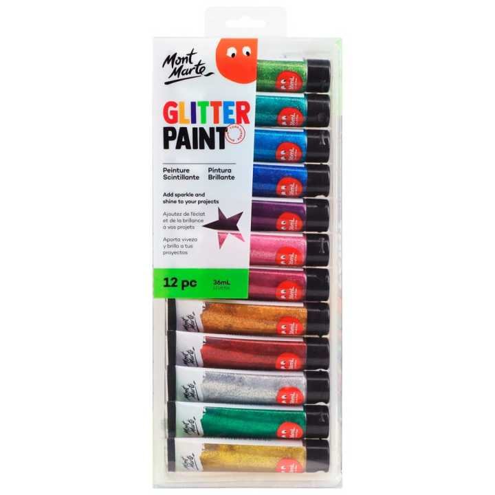 Mont Marte Glitter Paint Set 12pc x 36ml | Sparkling Glitter Acrylic Paints for Art, Craft & DIY Projects