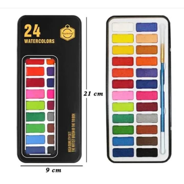 Keep Smiling Watercolor Set in Tin Box 24 Colors Black Metal Tin Box Professional Watercolor Paint Set