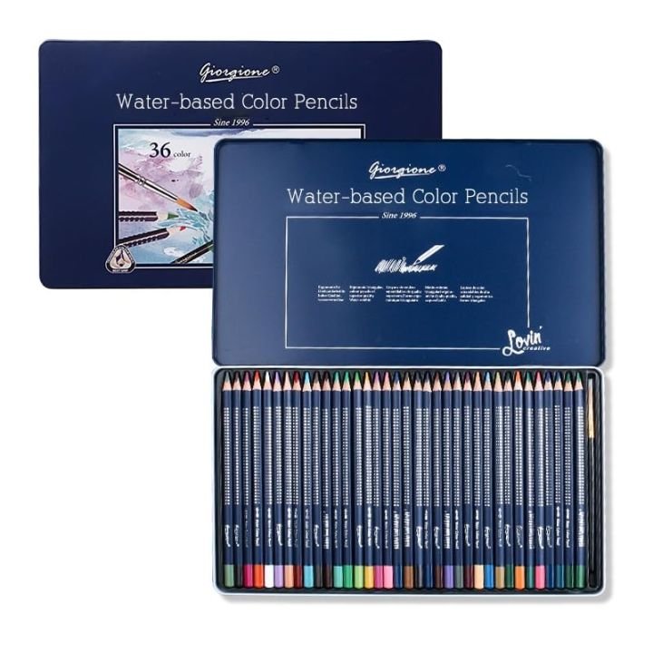 Giorgione® Watercolor Pencils Tin Set of 36 Colors Water-Soluble Colored Pencils for Drawing, Sketching & Watercolor Painting
