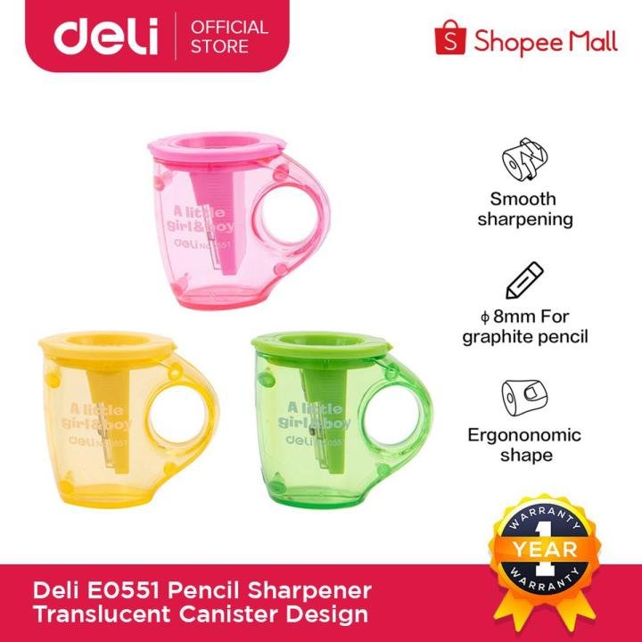 Deli E0551 Pencil Sharpener Assorted Colors Durable Manual Sharpener for School and Office Use