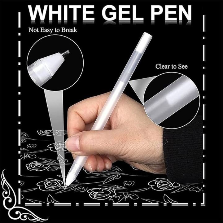 White Gel Pen 0.7mm Artist Highlight Pen Refillable White Ink Pen for Drawing Sketching and Art Design