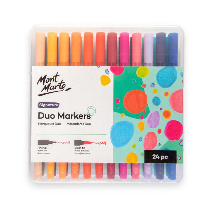 Mont Marte Duo Markers 24pc in Case Dual Tip Art Marker Set for Illustration, Sketching, Coloring & Design