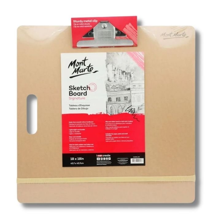 Mont Marte Sketch Board with Clips Medium Portable Drawing Board for Sketching, Painting & Outdoor Art