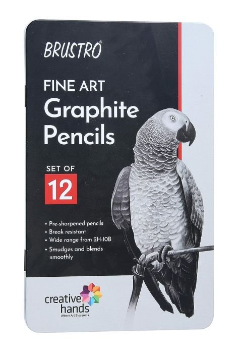 BRUSTRO Artists Fine Art Graphite Pencil Set of 12 (10B-2H) Professional Drawing and Sketching Pencils with Elegant Tin Box