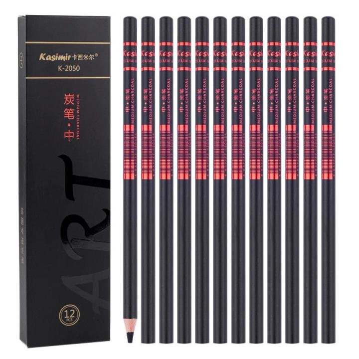 KASIMIR Soft Charcoal Sketch Pencils Set 12 Pcs Professional Drawing & Shading Pencils for Artists and Students