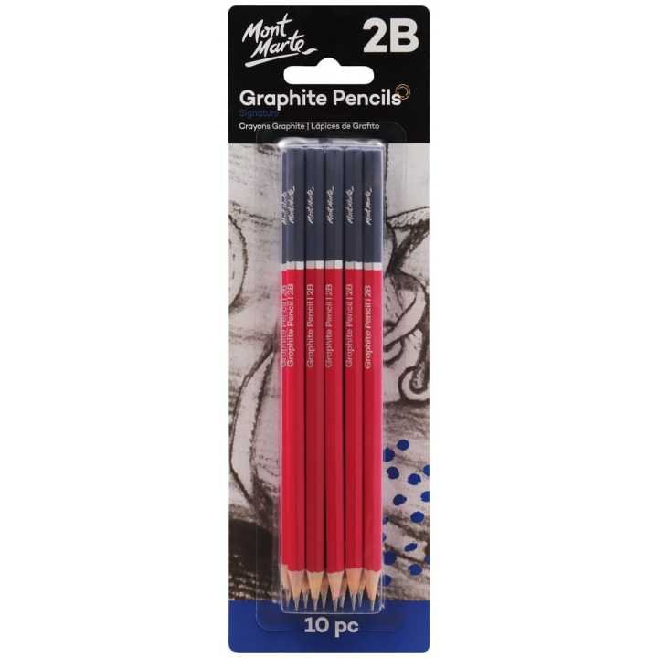 Mont Marte Graphite Pencils 2B 10pc Professional Sketching & Drawing Pencil Set for Artists and Students