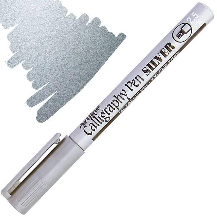 Artline 2.5mm Metallic Silver Calligraphy Pen Water & Fade Resistant Acid Free Marker for Hand Lettering, Scrapbooking & Card Making