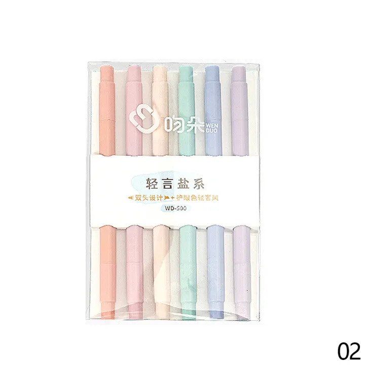 Papertree 6PCS Double Head Morandi Highlighter Pen Set | Soft Tip Light Color Markers | Journal & Study Pens