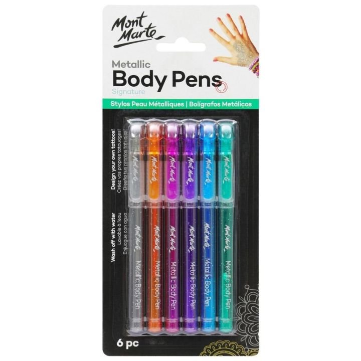 Mont Marte Face n Body Metallic Body Art Pens 6pc Temporary Tattoo Pen Set
