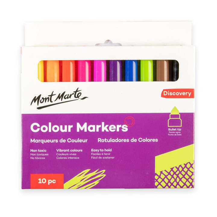 Mont Marte Colour Markers 10pc | Vibrant Colored Marker Pen Set | Art & Creative Drawing Supplies