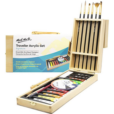 Mont Marte Traveller Acrylic Set 23pc | Portable Acrylic Painting Kit | Complete Art Set for Artists & Beginners
