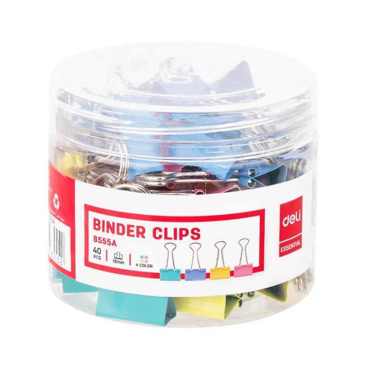 Deli E8555A Colourful Binder Clips 19mm Pack of 40 Multicolor Paper Clips for Office School and Document Organization