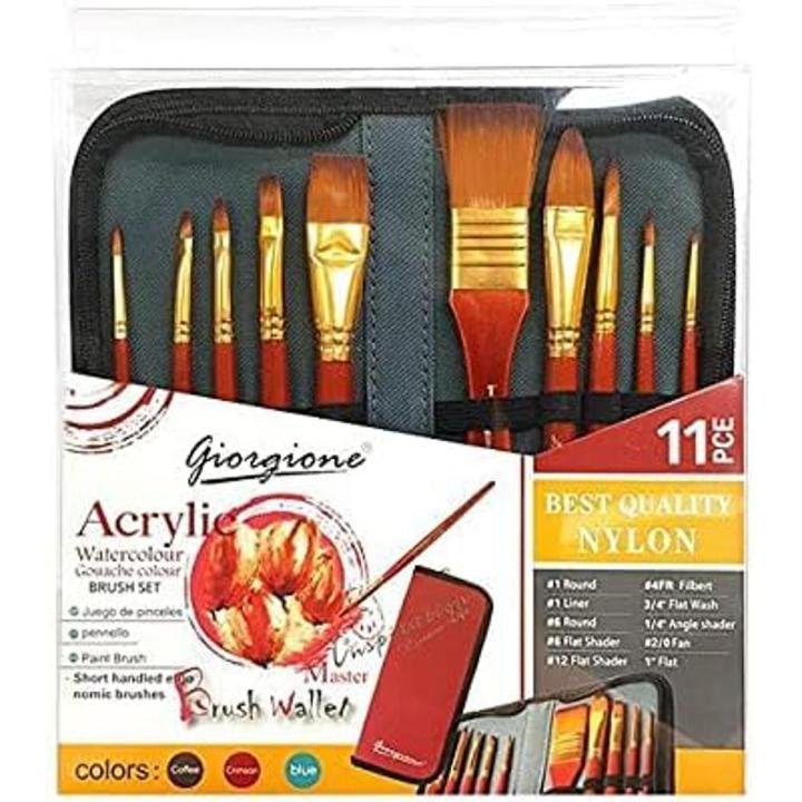 Giorgione Wallet Brush Set for Acrylic Colors 11 PCS Professional Acrylic Paint Brush Set with Portable Wallet Case