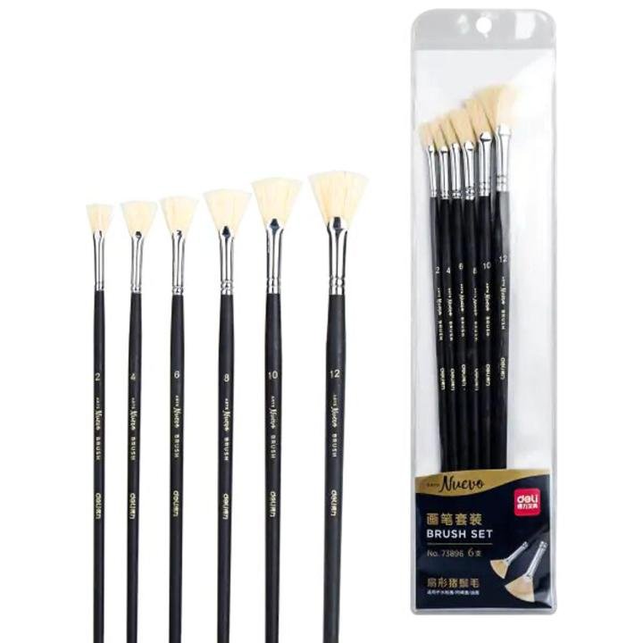 Deli 73896 Painting Brush Fan Bristle Set 6's Professional Fan Brush Set for Acrylic Watercolor and Art Painting