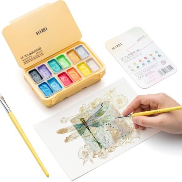 HIMI Gouache Paints Set 12 Colors 12ml Metallic | Jelly Cup Design Non-Toxic Paint | Art Supplies for Canvas & Paper