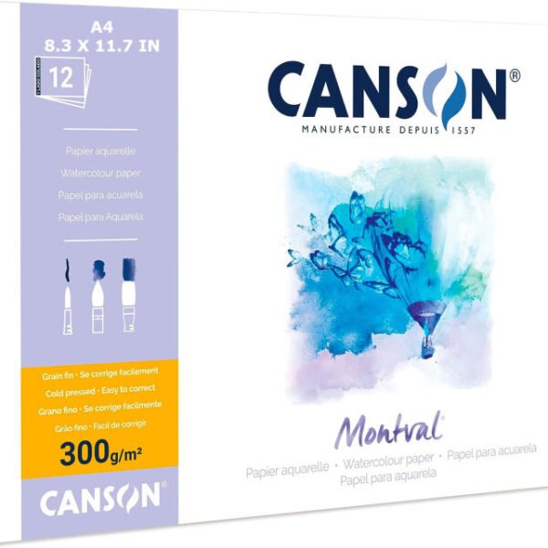 Canson Montval Watercolor Paper A4 Size 300 GSM 12 Sheets Premium Cold Press Watercolor Paper Pad for Professional Artists