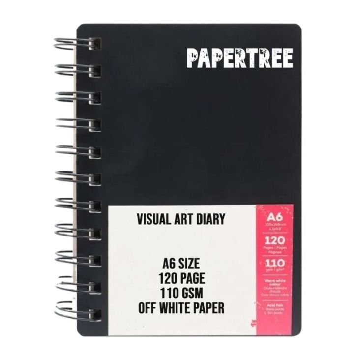 PAPERTREE Visual Art Diary A6 Off White Paper Sketchbook for Drawing Sketching and Journaling