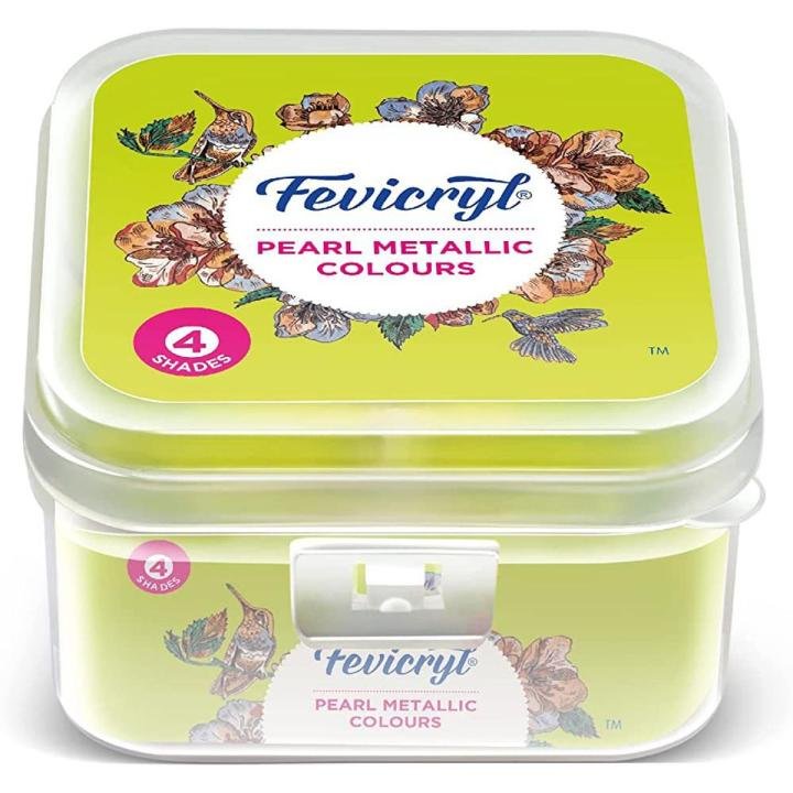 Fevicryl Pearl Metallic Colors 4 Shades Set – Premium Metallic Acrylic Paints for Art, Craft & DIY Projects